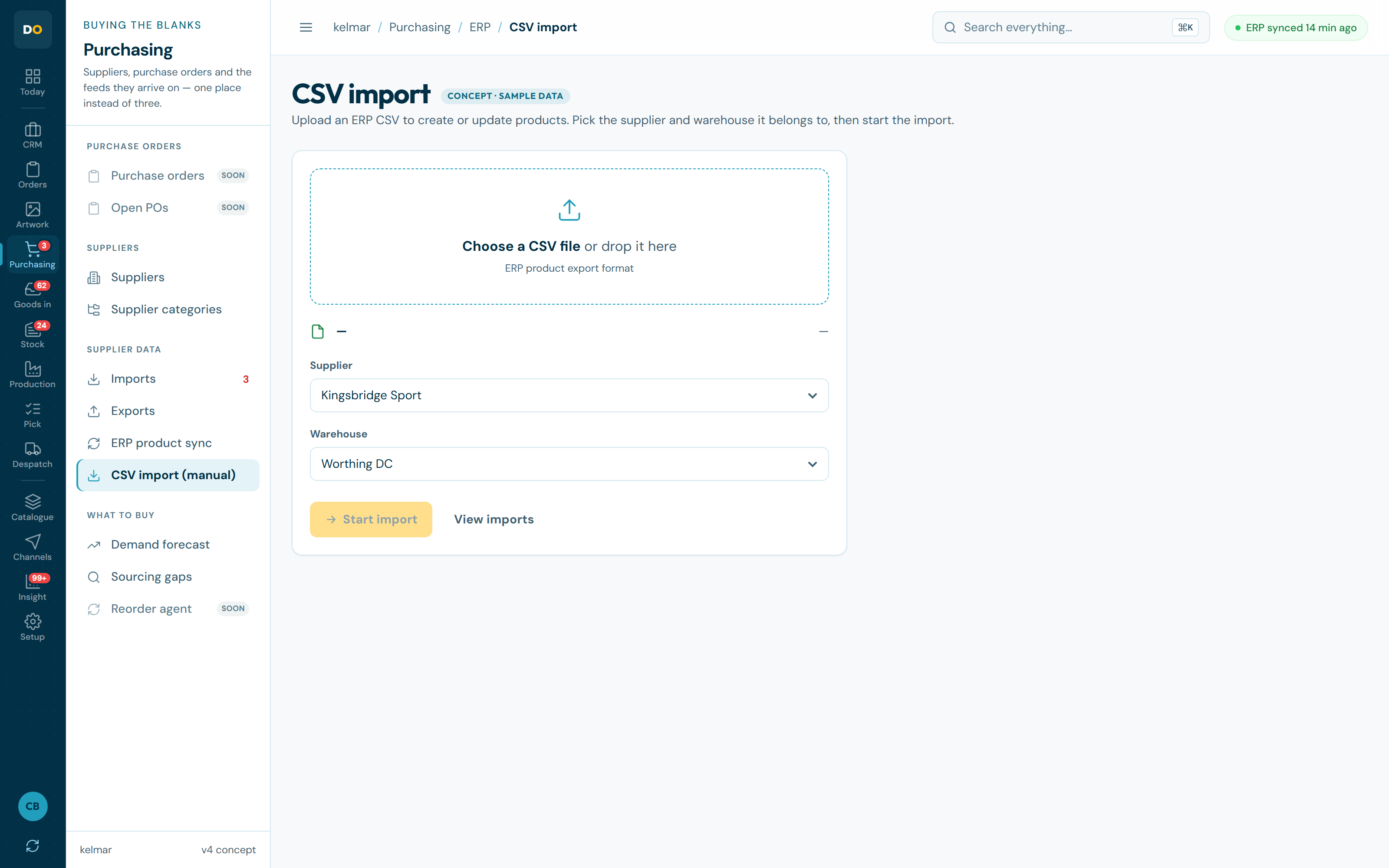 Supplier CSV import screen